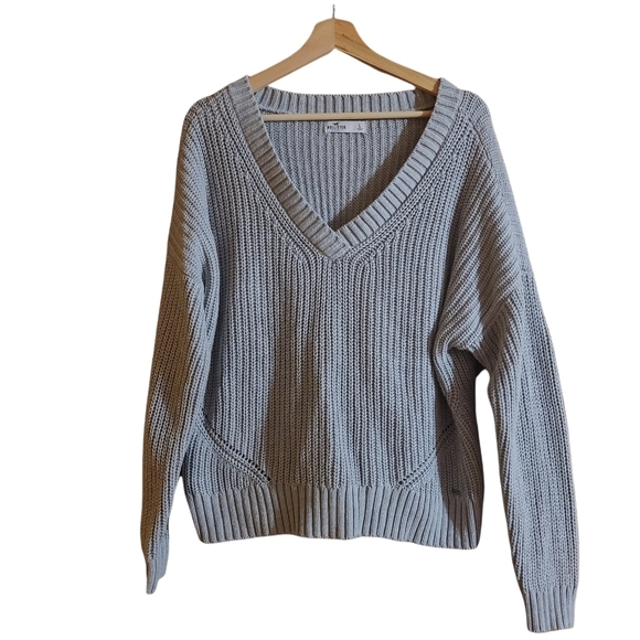 Hollister Sweaters - Hollister Gray cottagecore knitted long-sleeved v-neck sweater